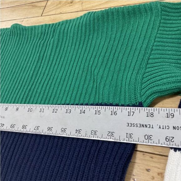 GAP Sweater Womens L Chunky Ribbed Colorblock Striped Green Blue White Knit  L - Picture 14 of 16